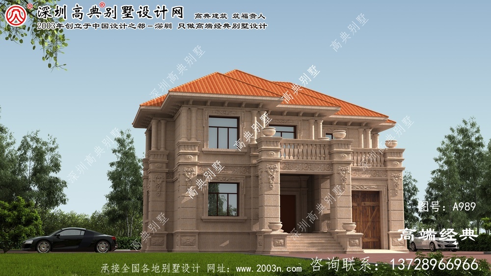 上栗县新款欧式石材两层别墅带车库