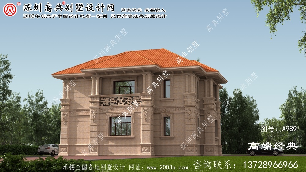 上栗县新款欧式石材两层别墅带车库