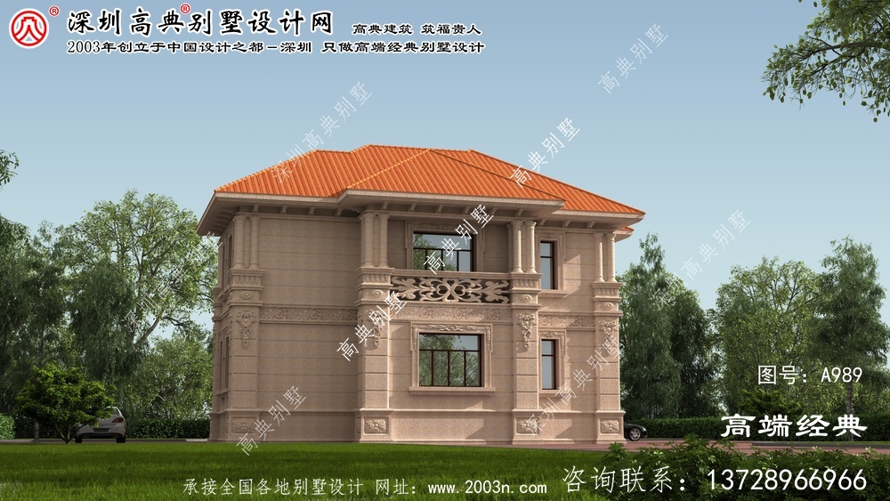 上栗县新款欧式石材两层别墅带车库